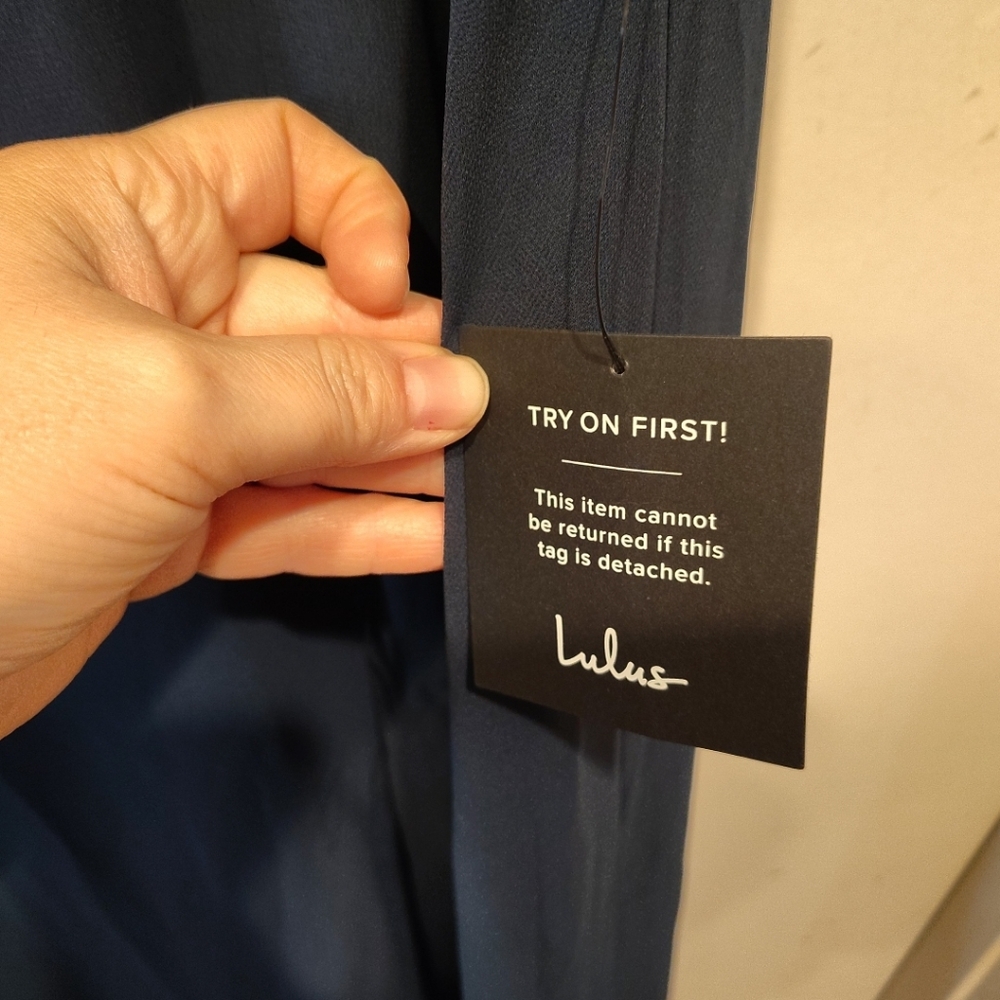 Lulus NWT Navy Blue Love Me Forever Tie Strap Square Neck Formal Maxi Dress 2X - Picture 6 of 9